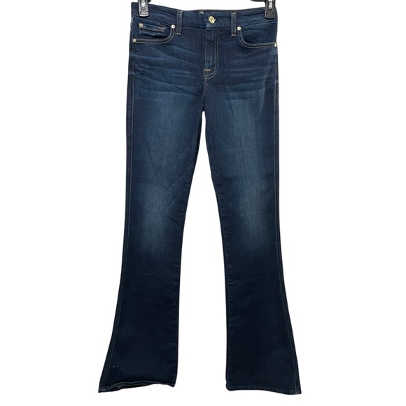 7 For All Mankind Women’s Flare Jeans Size 28 Dark Wash Embroidered Pockets - Picture 2 of 15